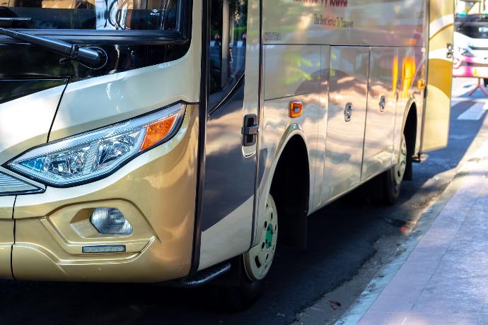 white and brown bus